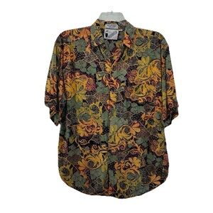 Goouch Mens Medium Abstract Short Sleeve Shirt Colorful Rayon 90s Casual Retro